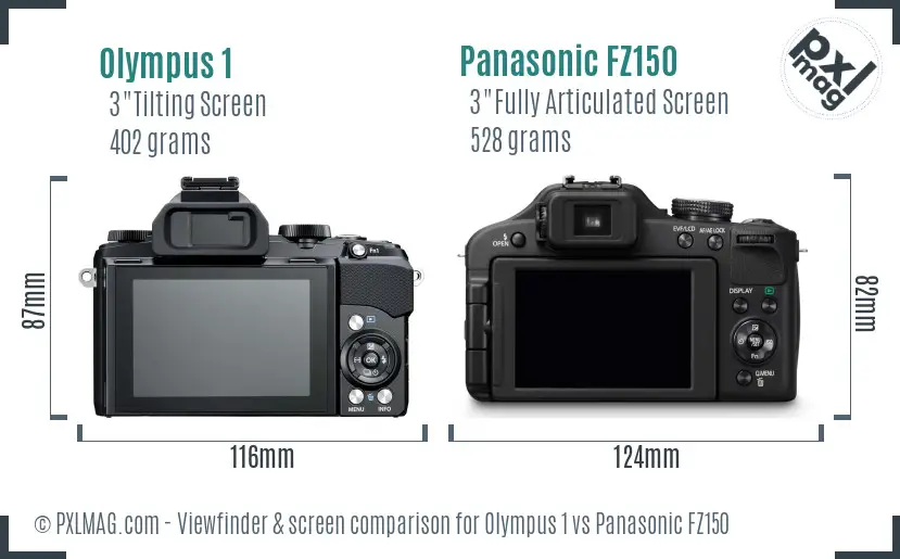 Olympus 1 vs Panasonic FZ150 Screen and Viewfinder comparison