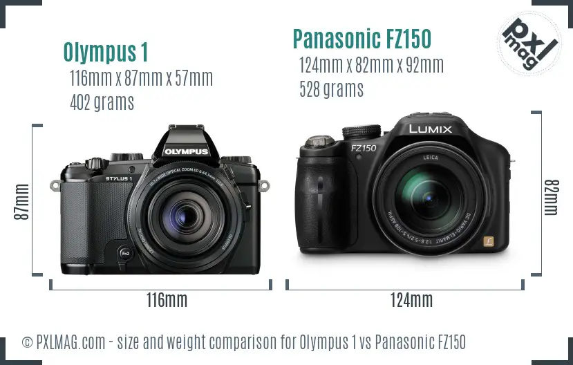 Olympus 1 vs Panasonic FZ150 size comparison