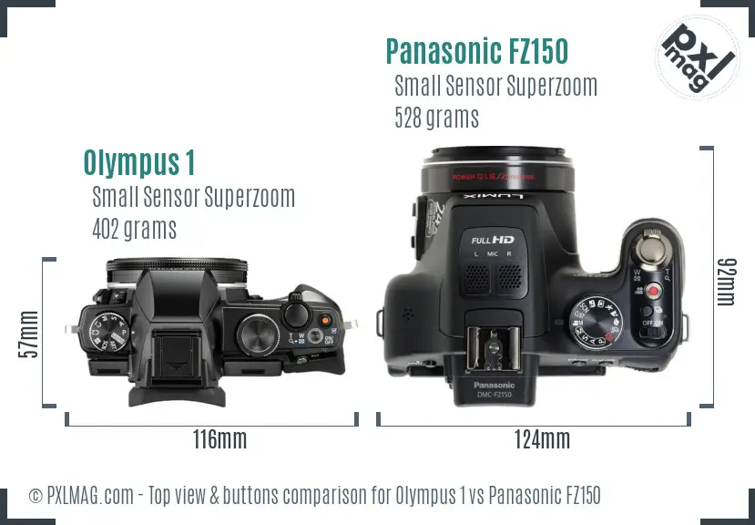 Olympus 1 vs Panasonic FZ150 top view buttons comparison