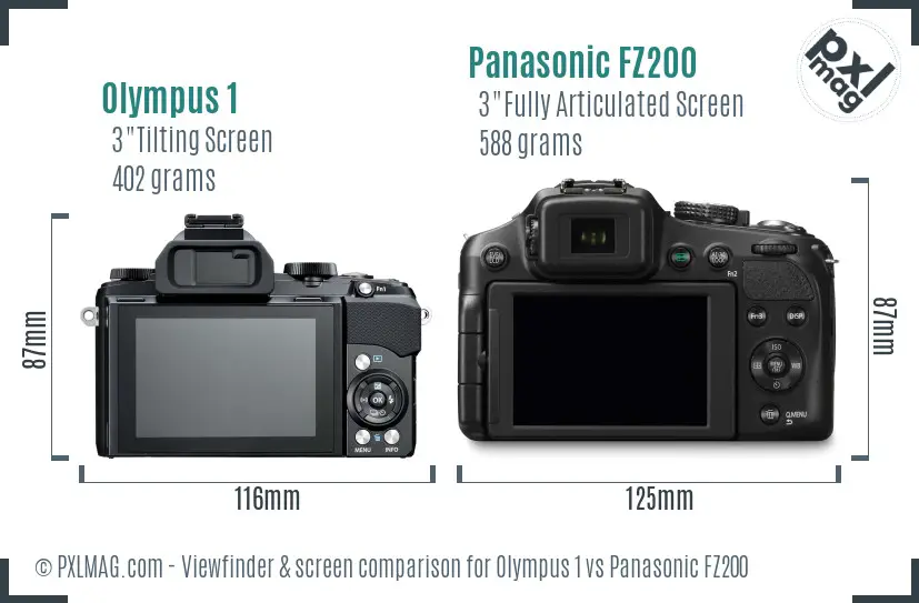 Olympus 1 vs Panasonic FZ200 Screen and Viewfinder comparison