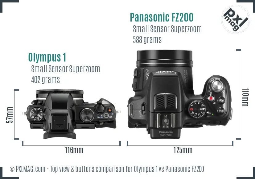 Olympus 1 vs Panasonic FZ200 top view buttons comparison