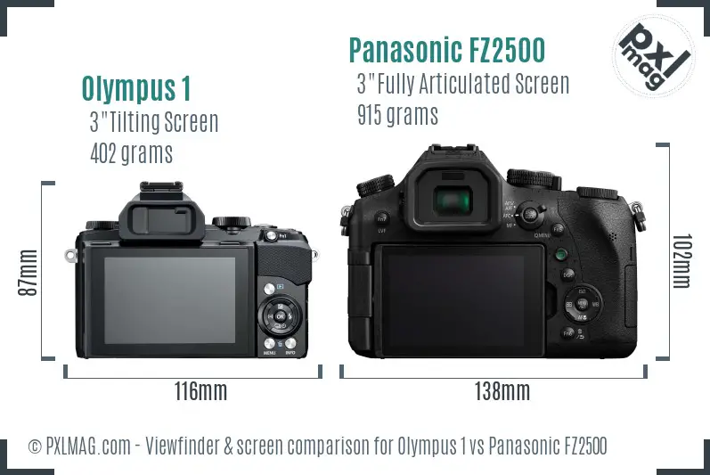 Olympus 1 vs Panasonic FZ2500 Screen and Viewfinder comparison