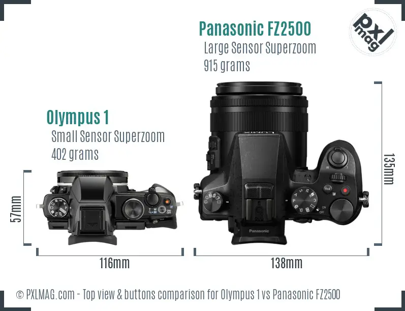 Olympus 1 vs Panasonic FZ2500 top view buttons comparison