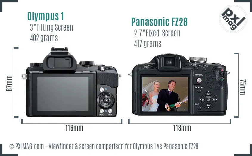 Olympus 1 vs Panasonic FZ28 Screen and Viewfinder comparison