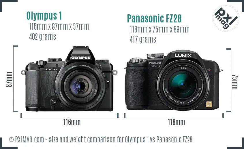 Olympus 1 vs Panasonic FZ28 size comparison