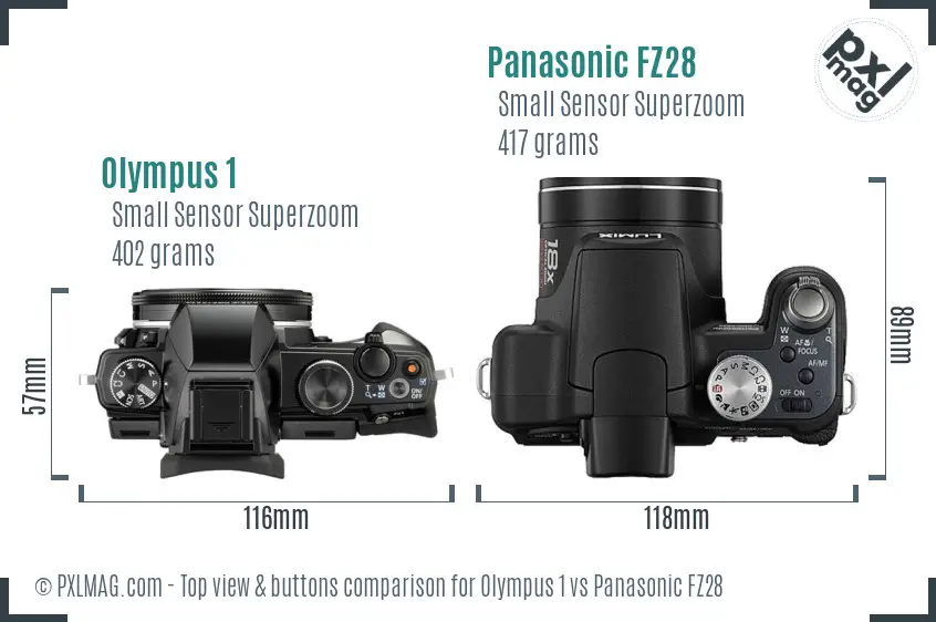 Olympus 1 vs Panasonic FZ28 top view buttons comparison