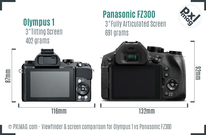 Olympus 1 vs Panasonic FZ300 Screen and Viewfinder comparison