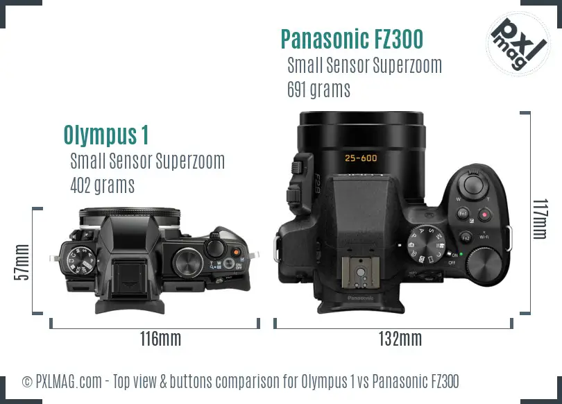 Olympus 1 vs Panasonic FZ300 top view buttons comparison