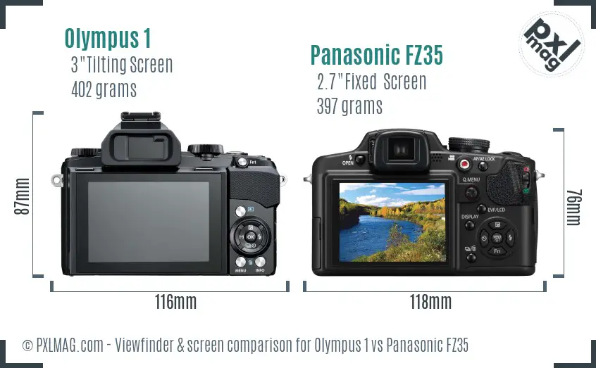 Olympus 1 vs Panasonic FZ35 Screen and Viewfinder comparison