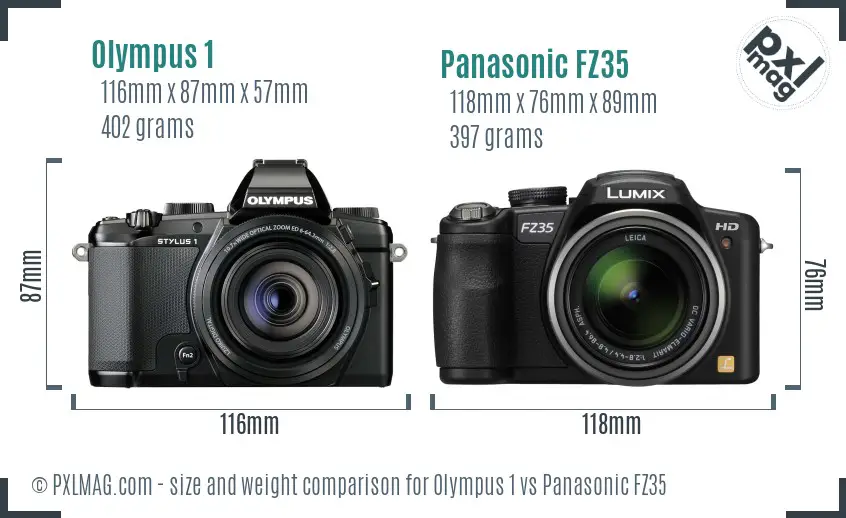 Olympus 1 vs Panasonic FZ35 size comparison