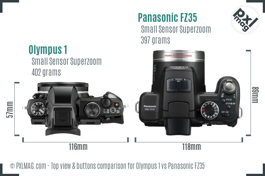 Olympus 1 vs Panasonic FZ35 top view buttons comparison