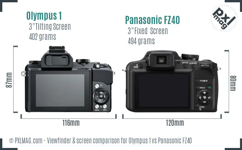 Olympus 1 vs Panasonic FZ40 Screen and Viewfinder comparison