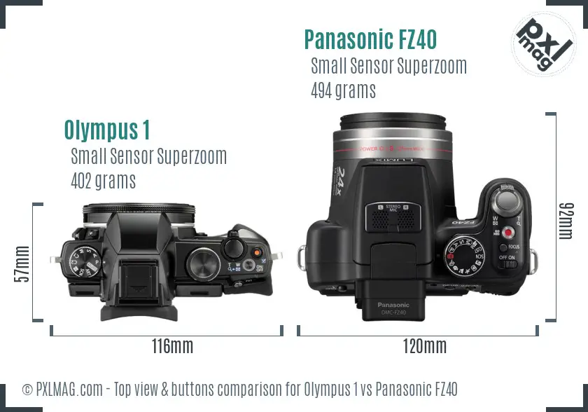 Olympus 1 vs Panasonic FZ40 top view buttons comparison