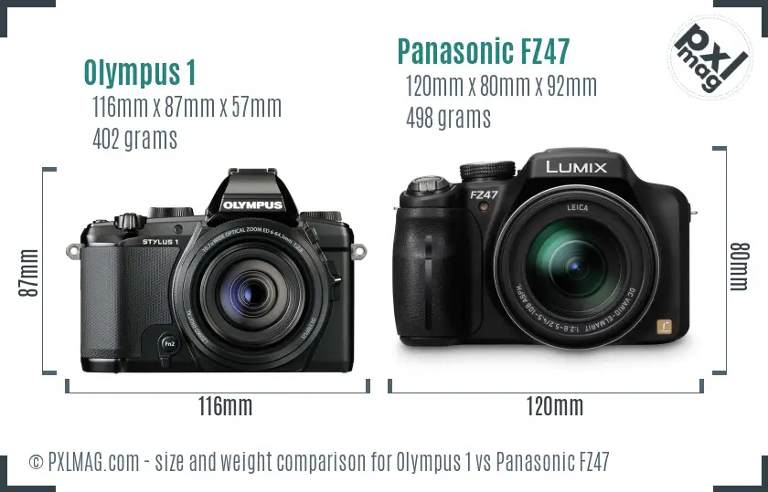 Olympus 1 vs Panasonic FZ47 size comparison