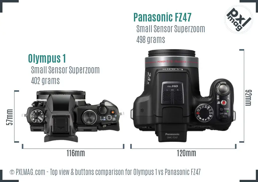 Olympus 1 vs Panasonic FZ47 top view buttons comparison