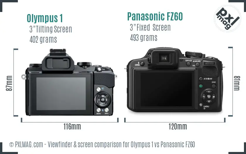 Olympus 1 vs Panasonic FZ60 Screen and Viewfinder comparison