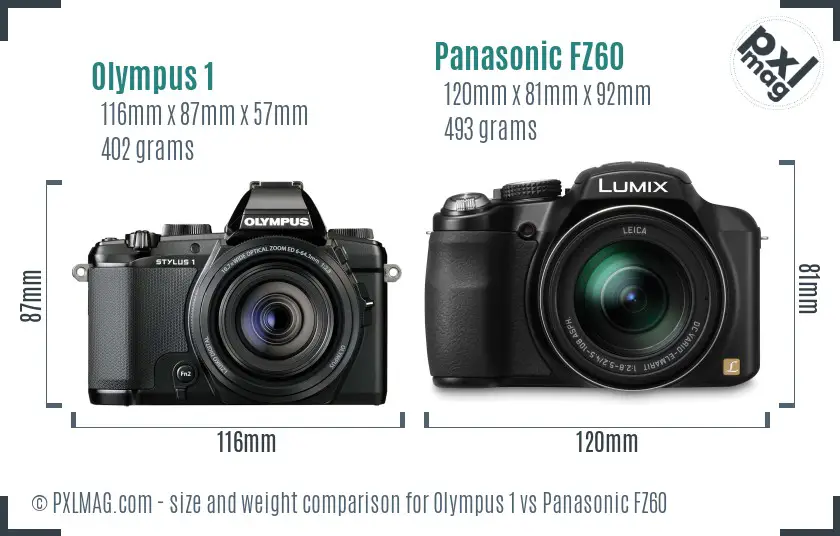 Olympus 1 vs Panasonic FZ60 size comparison