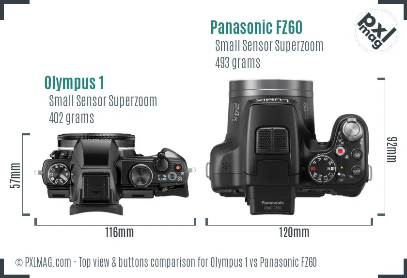 Olympus 1 vs Panasonic FZ60 top view buttons comparison