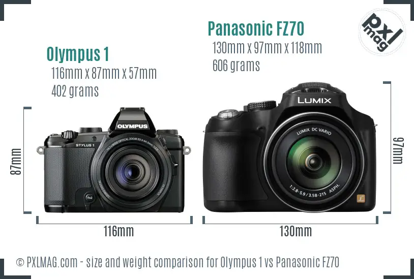 Olympus 1 vs Panasonic FZ70 size comparison