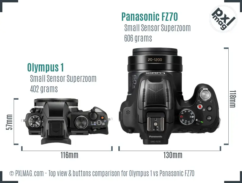 Olympus 1 vs Panasonic FZ70 top view buttons comparison