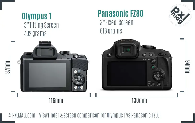 Olympus 1 vs Panasonic FZ80 Screen and Viewfinder comparison