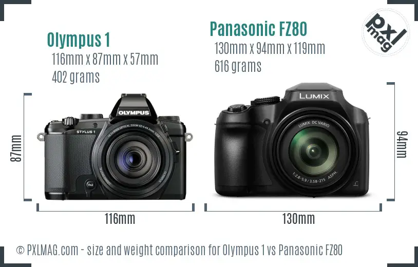 Olympus 1 vs Panasonic FZ80 size comparison