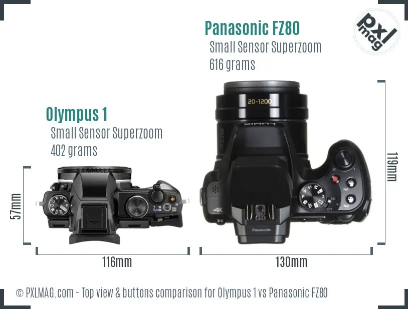 Olympus 1 vs Panasonic FZ80 top view buttons comparison