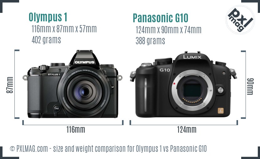 Olympus 1 vs Panasonic G10 size comparison