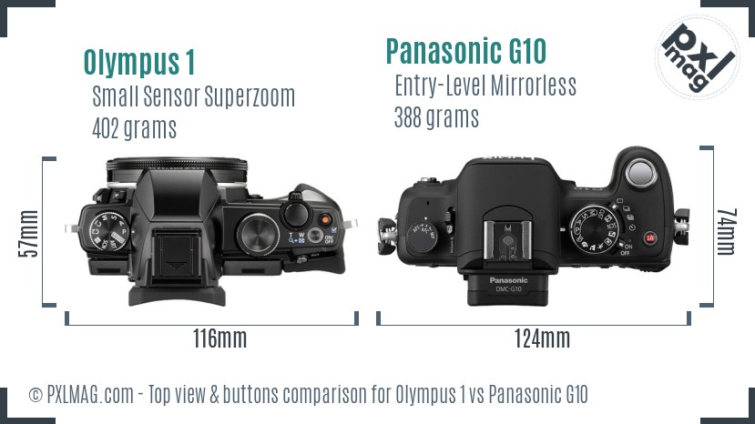 Olympus 1 vs Panasonic G10 top view buttons comparison