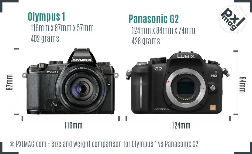 Olympus 1 vs Panasonic G2 size comparison
