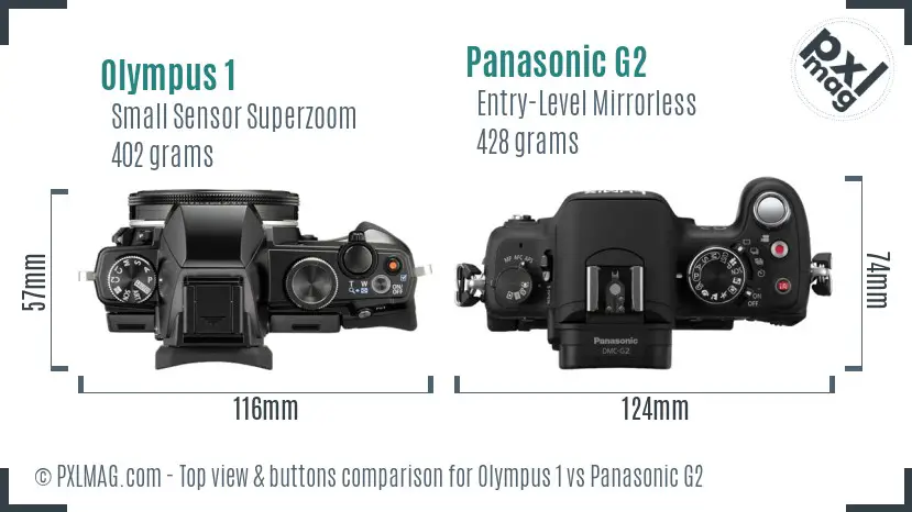 Olympus 1 vs Panasonic G2 top view buttons comparison