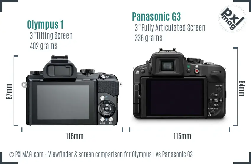 Olympus 1 vs Panasonic G3 Screen and Viewfinder comparison