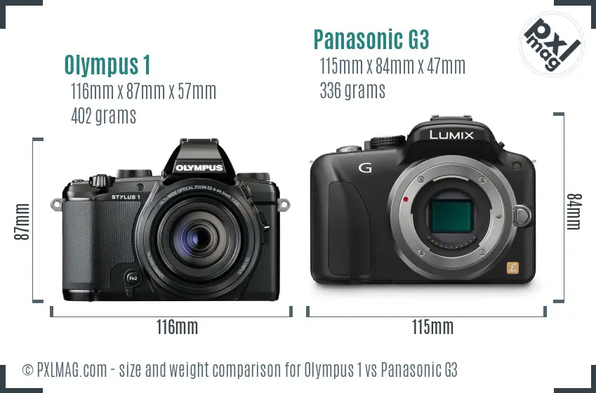 Olympus 1 vs Panasonic G3 size comparison