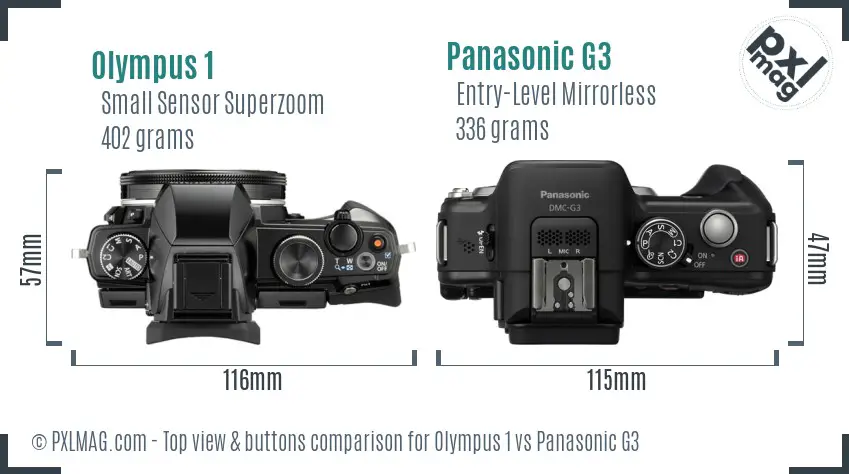 Olympus 1 vs Panasonic G3 top view buttons comparison