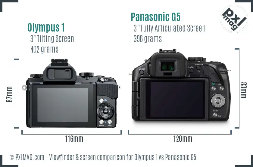 Olympus 1 vs Panasonic G5 Screen and Viewfinder comparison