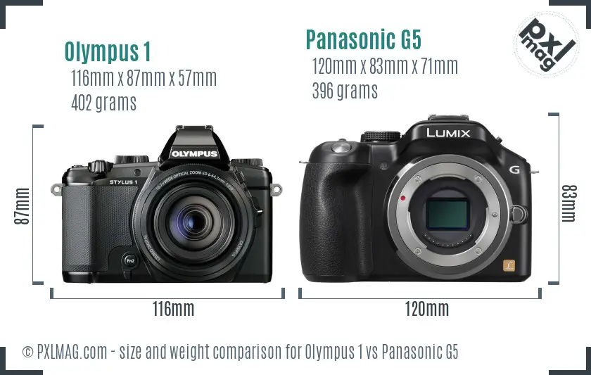Olympus 1 vs Panasonic G5 size comparison
