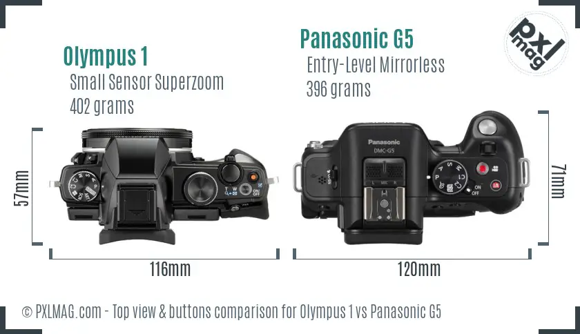 Olympus 1 vs Panasonic G5 top view buttons comparison