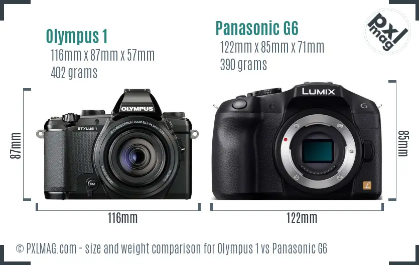 Olympus 1 vs Panasonic G6 size comparison