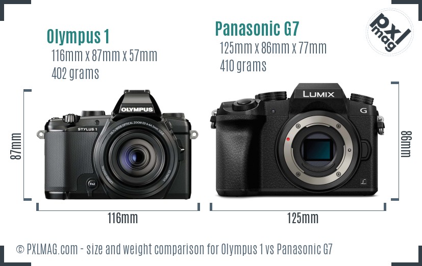 Olympus 1 vs Panasonic G7 size comparison