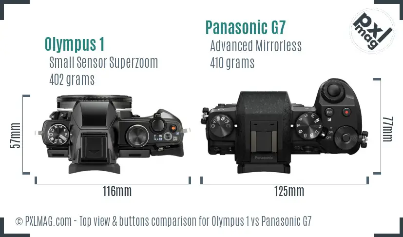 Olympus 1 vs Panasonic G7 top view buttons comparison