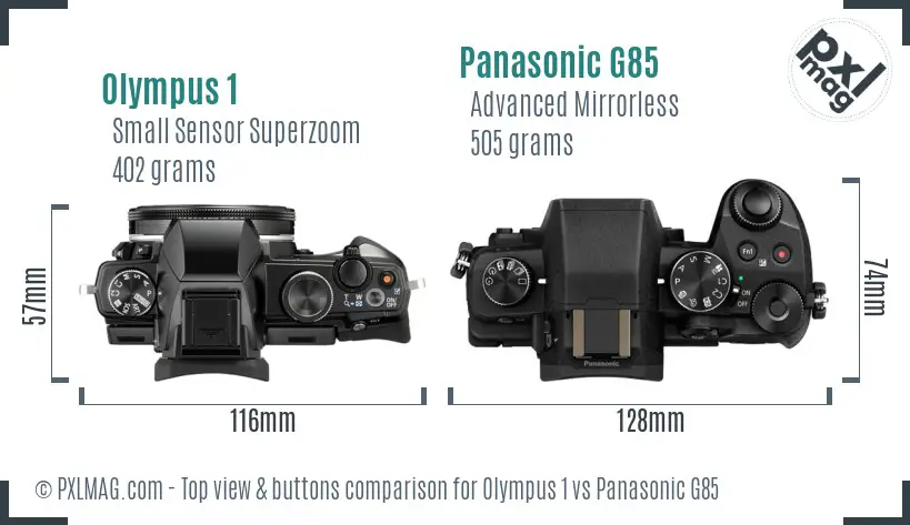 Olympus 1 vs Panasonic G85 top view buttons comparison