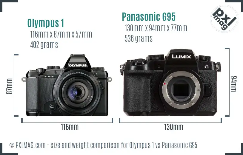 Olympus 1 vs Panasonic G95 size comparison