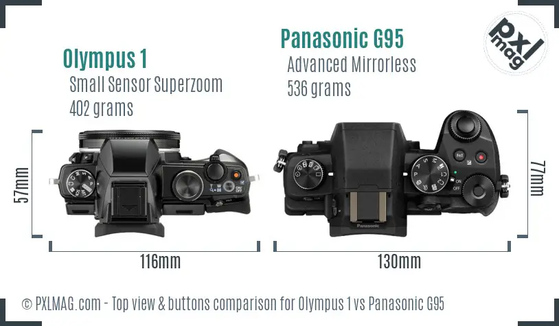 Olympus 1 vs Panasonic G95 top view buttons comparison