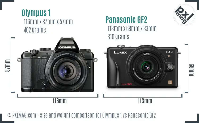 Olympus 1 vs Panasonic GF2 size comparison
