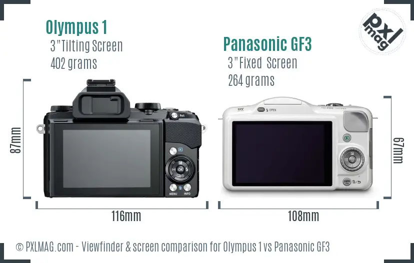 Olympus 1 vs Panasonic GF3 Screen and Viewfinder comparison