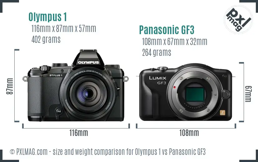 Olympus 1 vs Panasonic GF3 size comparison