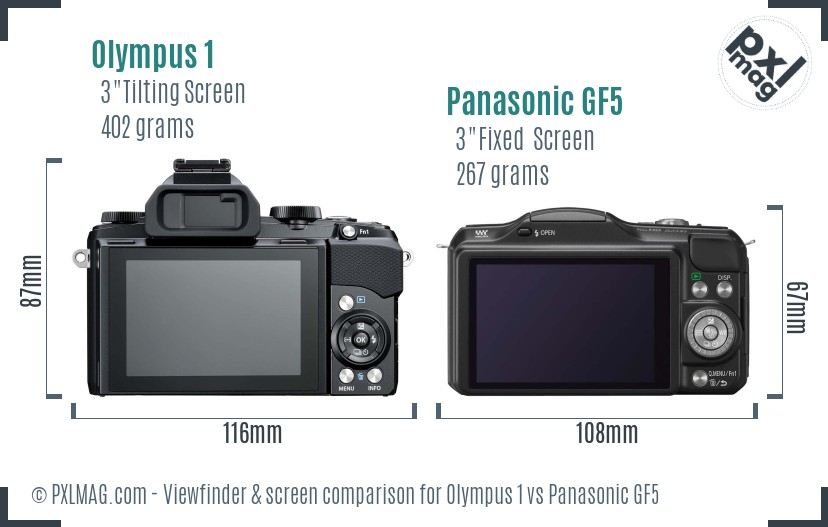 Olympus 1 vs Panasonic GF5 Screen and Viewfinder comparison