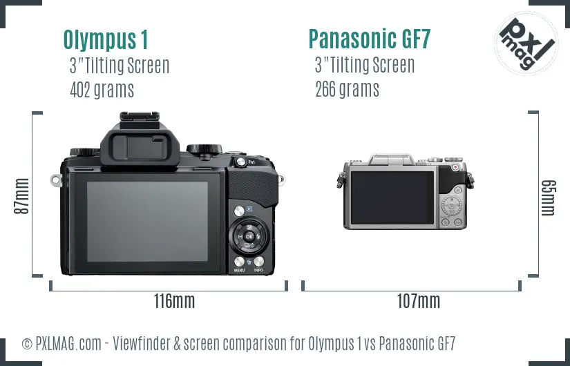 Olympus 1 vs Panasonic GF7 Screen and Viewfinder comparison