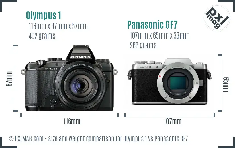 Olympus 1 vs Panasonic GF7 size comparison