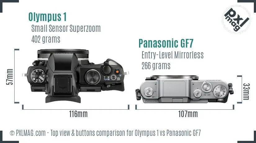 Olympus 1 vs Panasonic GF7 top view buttons comparison